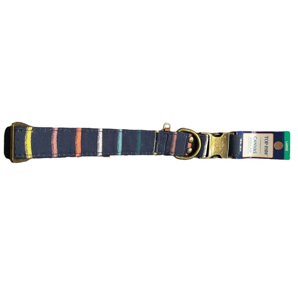 Top Paw‎ Canvas Adjustable Blue Striped Dog Collar Size Small D-Ring - Picture 3 of 4